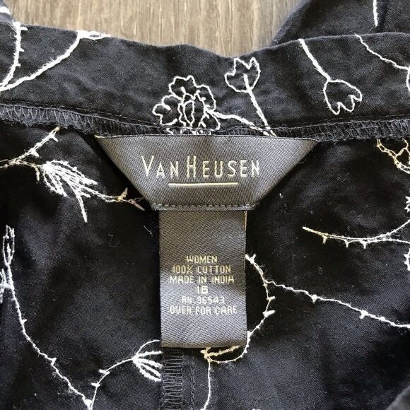 Vintage Van Heusen Black w/ Embroidered White Crop 100% Cotton Pants Size 16 - Picture 6 of 11